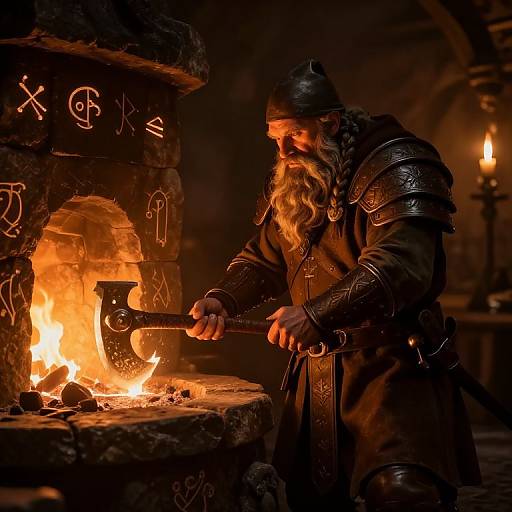 Dwarf Blacksmith Forging Magical Axe