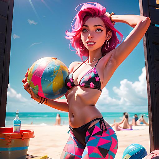 Vibrant Beach Scene with Artistic Flair