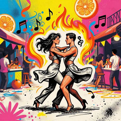 Bold Salsa Dancers in Urban Mural