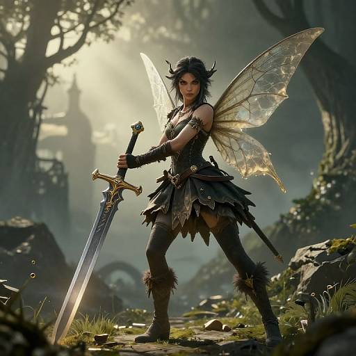 Dark-Eyed Fairy with Giant Sword