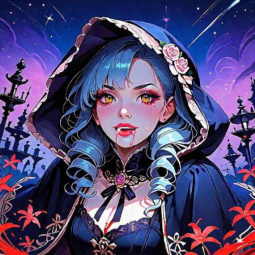 Victorian Anime Vampire Under Moonlight