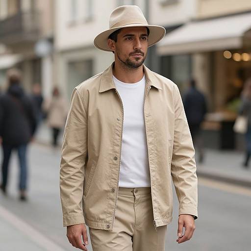 Man in Beige Outfit on Street