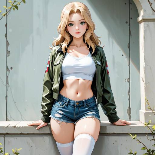 Blonde Girl in Thigh Highs and Jacket