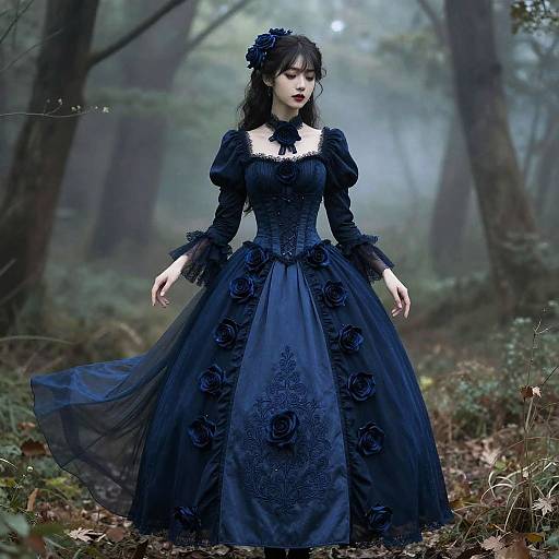 Elegant Blue Goth Victorian Outfit