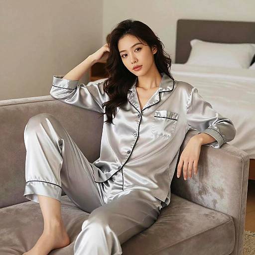 Elegant Satin Pajama Set in Morning Light