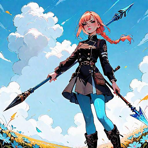 Braided Spear Maiden in Blue Sky