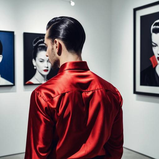 Man in Red Silk Shirt at Art Gallery
