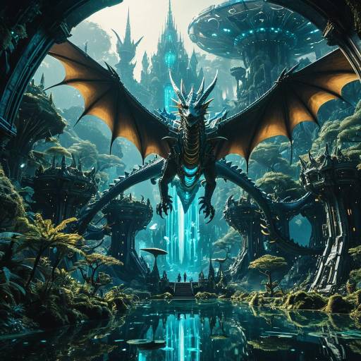 Ethereal Dragons Over Enchanted Forest Scene Ethereal Dragons Over Enchanted Forest Scene