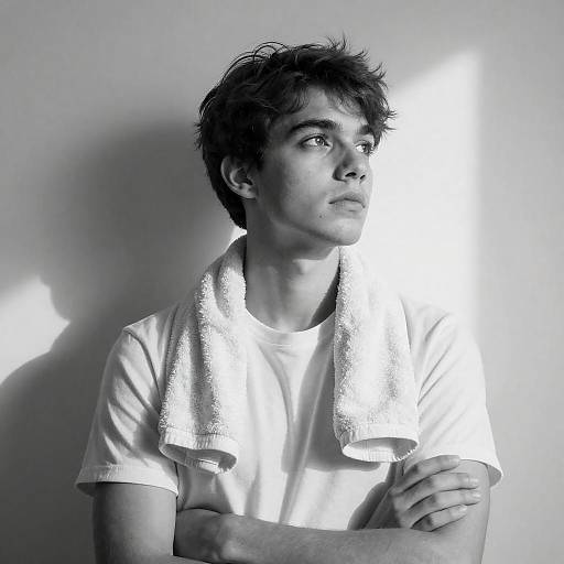 Black-and-White Portrait: Contemplative Young Man