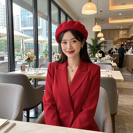 Stylish Woman in Cozy Restaurant