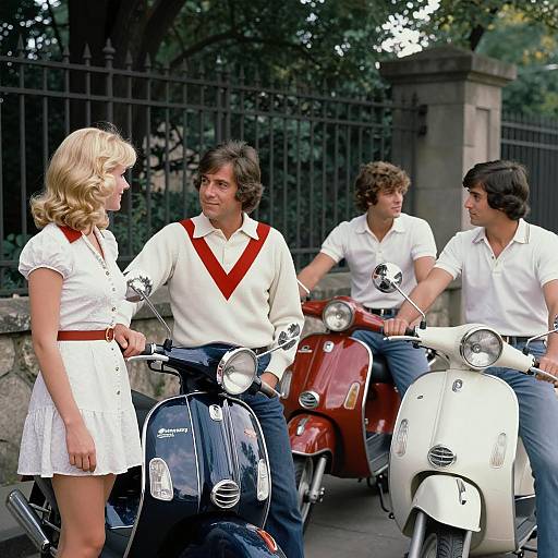 Group of Friends with Vintage Scooters