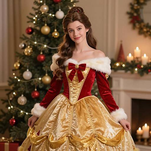Young Woman in Festive Belle Christmas Dress