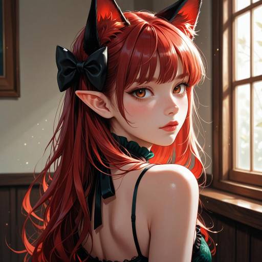 Red-Haired Girl with Animal Ears