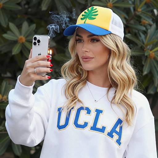 Blonde Woman Selfie with Lighter Outdoors