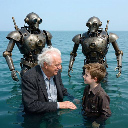 Steampunk Grandfather and Grandson Swim