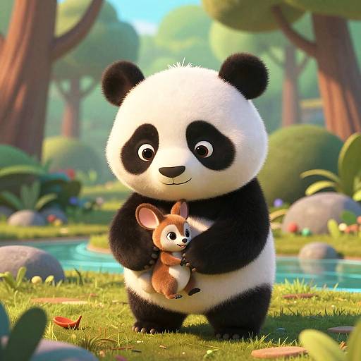 Gentle Pixar-Style Panda and Joey