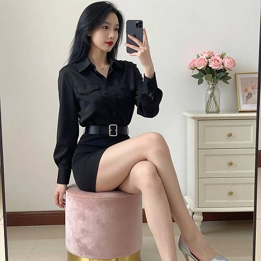 Elegant Woman Taking Mirror Selfie