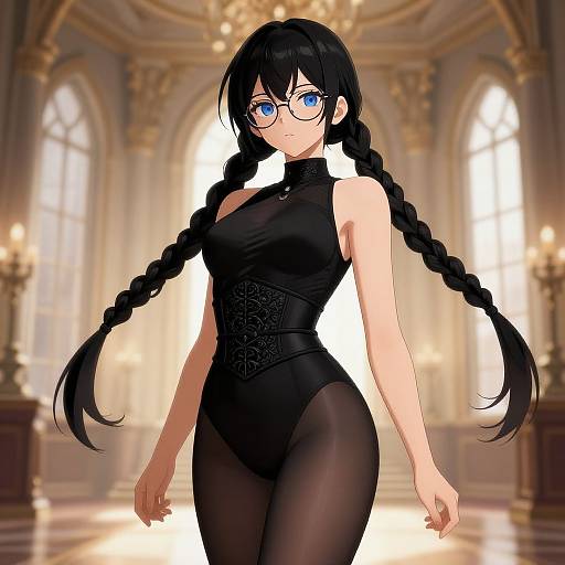 Elegant Anime Girl in Castle Ballroom