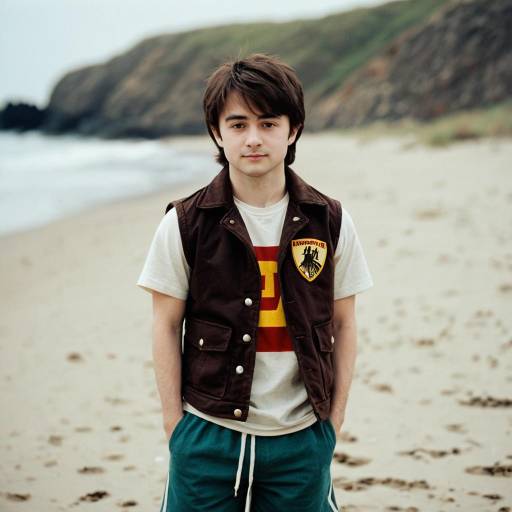 Young man in casual beachwear standing on sandy beach