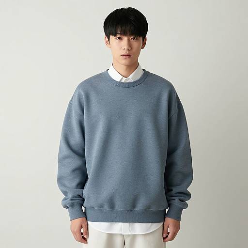 Photograph of a young Asian man with short black hair, wearing a blue sweater over a white shirt, against a plain white background.