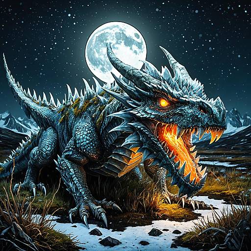 Crystal Dragon Under Full Moon