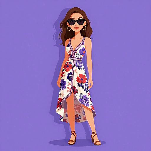 Bohemian Woman in Floral Asymmetric Dress