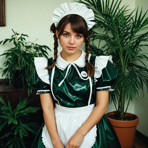Realistic PVC Maid Costume with Green Dress