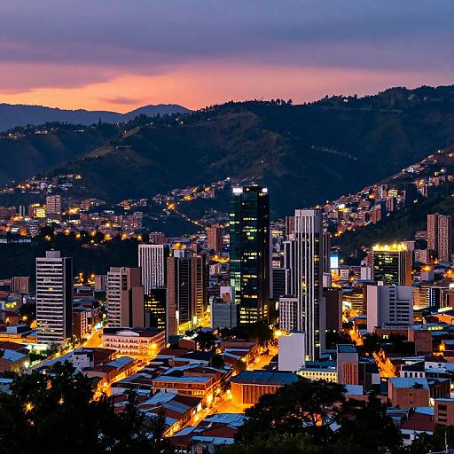 Medellín Dusk Cityscape with Mountains