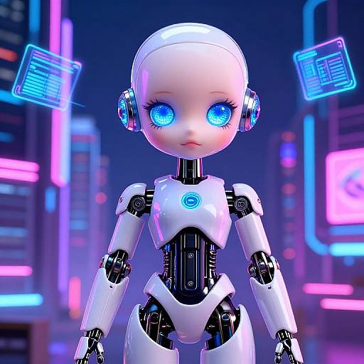 Futuristic Robotic Doll in Cyberpunk City