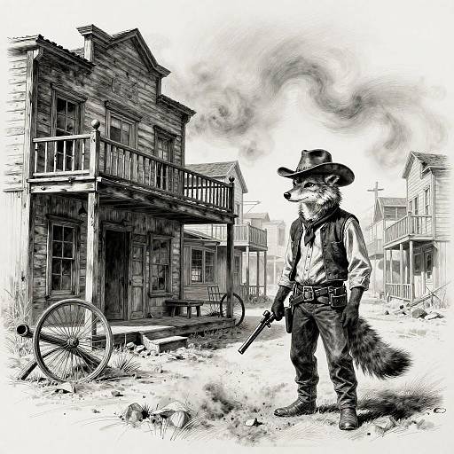 Charcoal Sketch of Western Ghost Town