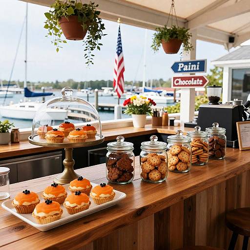 Charming Marina Café with Fresh Pastries