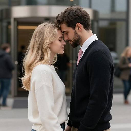 Romantic Forehead Touch at Glass Entrance