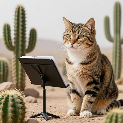 Feline Composer Conducting Cactus Orchestra