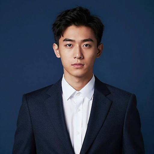 Young Asian Man in Navy Suit