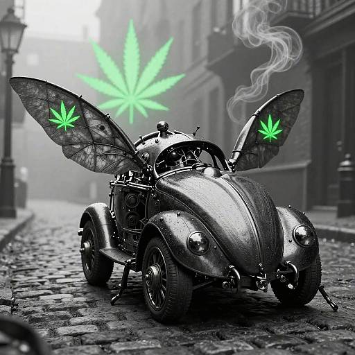 Steampunk Beetle in Foggy Victorian Street