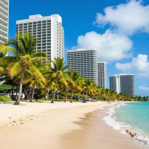 Tropical Beach with Modern Skyline