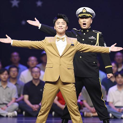 Dynamic Stage Duo in Bold Outfits