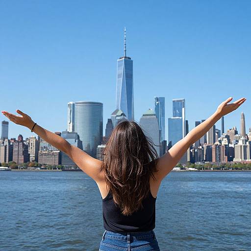 Woman Overlooking Vibrant City Skyline