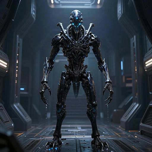 Xenomorph in Dark Alien Spaceship