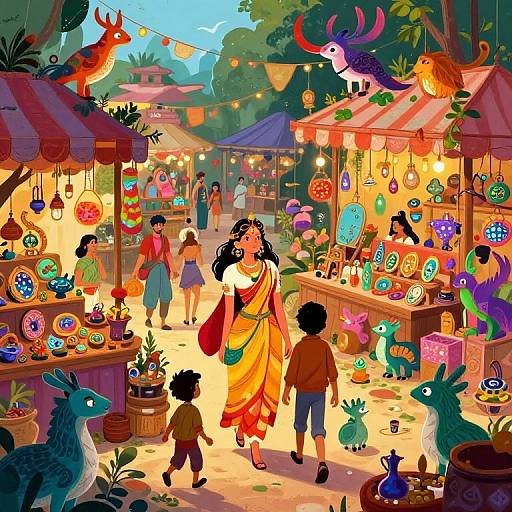 Enchanted Marketplace with Magical Artifacts