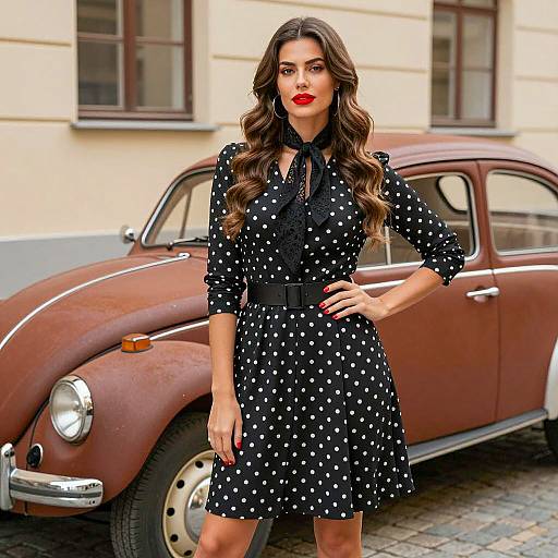Stylish Woman by Vintage Car Scene