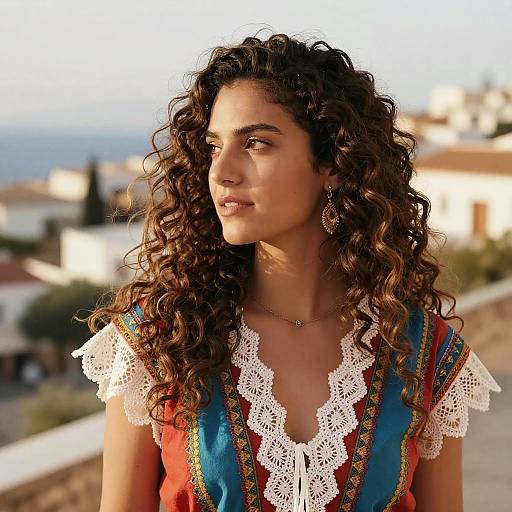 Sunlit Spanish Woman in Traditional Dress