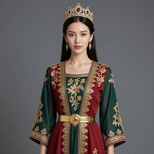 Regal Woman in Embroidered Dress