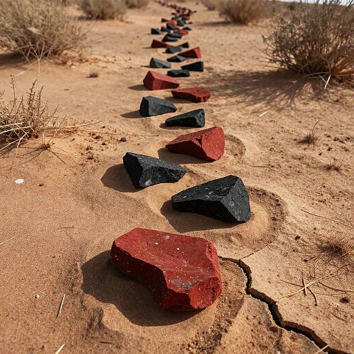 Red and Black Stones on Cracked Desert Floor