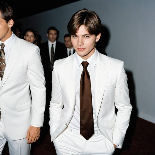 Young Man in White Suit with Brown Tie
