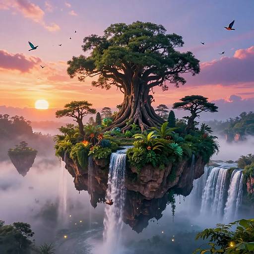 Mystical Floating Island at Sunset