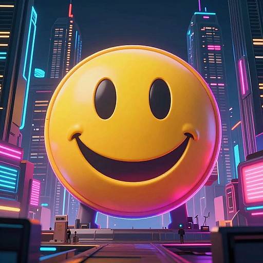Cyberpunk Neon Smiley Cityscape