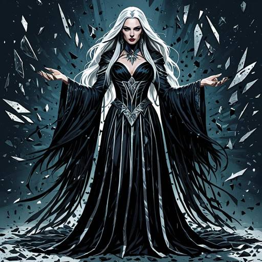 Dark Enchantress with Silver Hair and Crystal Magic