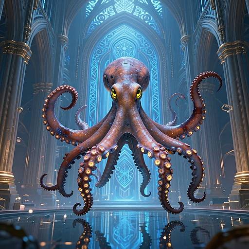 Futuristic Robotic Octopus in Cathedral