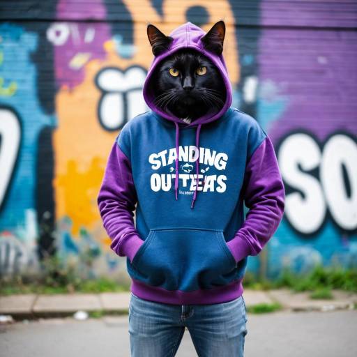 Black Cat in Blue Hoodie Outdoors